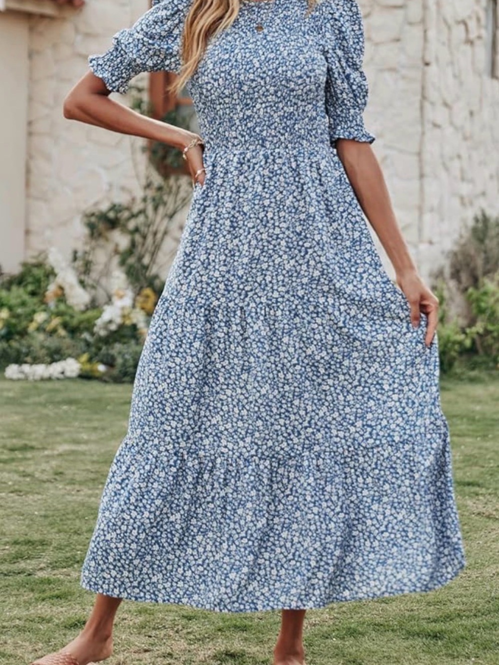 BTFBM Blue Floral Smocked Maxi Dress - Picture 2 of 6